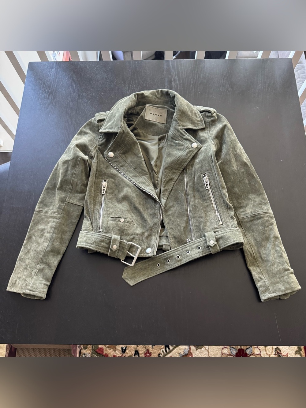 New 100% Leather Suede Olive Moto Biker Green Jacket Blank NYC Zipper Sleeves XS